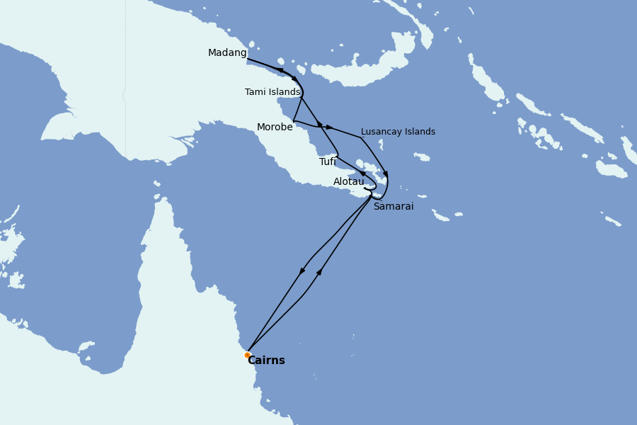 Itinéraire de la croisière Tahiti, Bora Bora, Cook Islands, Nouvelle-Calédonie, Fidji, Vanuatu, Samoa, Salomon 10 jours à bord du Le Jacques Cartier
