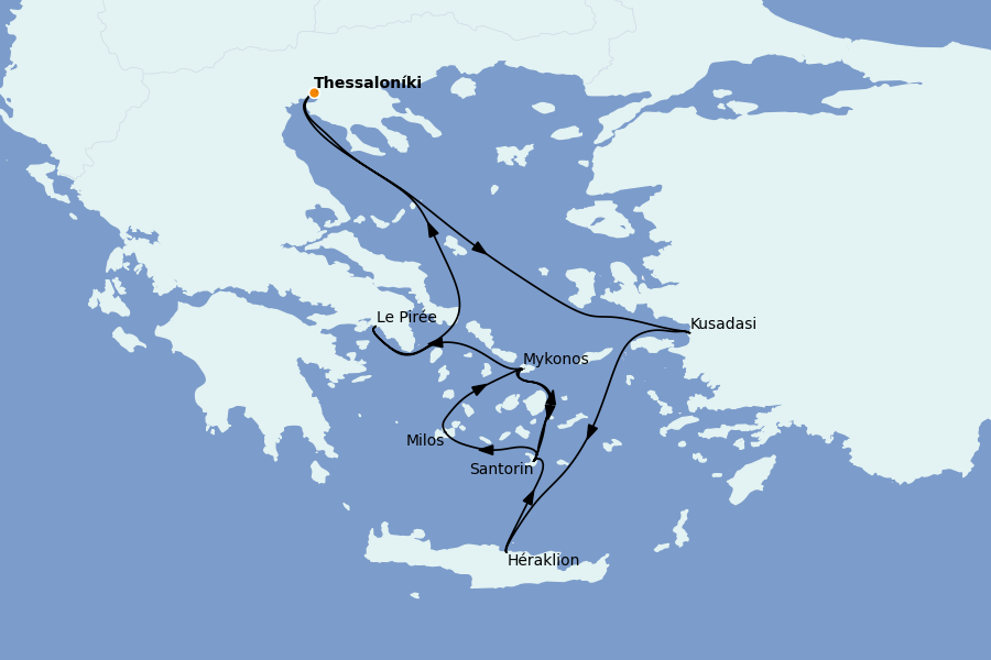 Itinéraire de la croisière Îles Grecques, Adriatique et Turquie - Méditerranée Orientale 7 jours à bord du Celestyal Journey