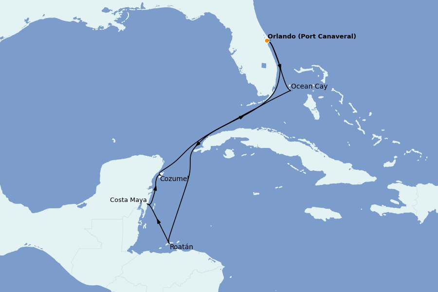 Itinéraire de la croisière Caraïbes de l'Ouest - Mexique, Cuba, Jamaïque 7 jours à bord du MSC Seashore