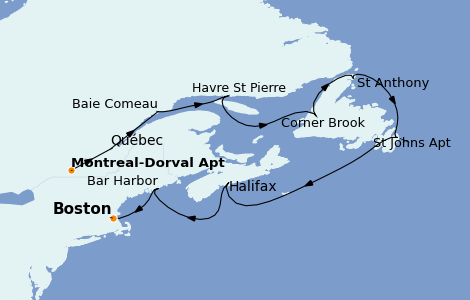 Itinéraire de la croisière Canada 10 jours à bord du Ms Zaandam