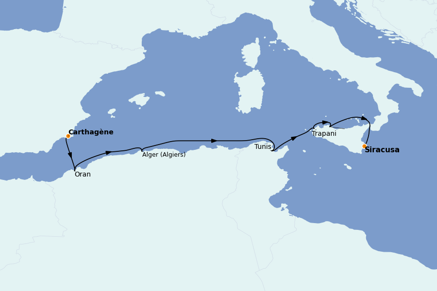 Itinéraire de la croisière Méditerranée 9 jours à bord du Le Boréal