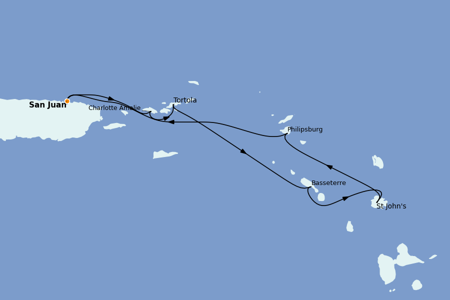 Itinéraire de la croisière Caraïbes de l'Est (Antilles) 7 jours à bord du Valiant Lady