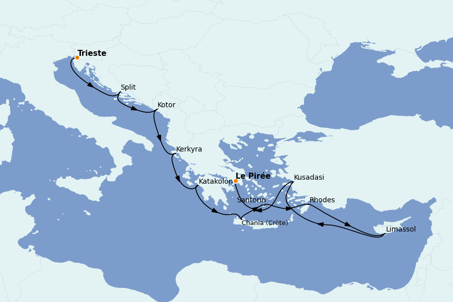 Itinéraire de la croisière Méditerranée Occidentale 11 jours à bord du Enchanted Princess