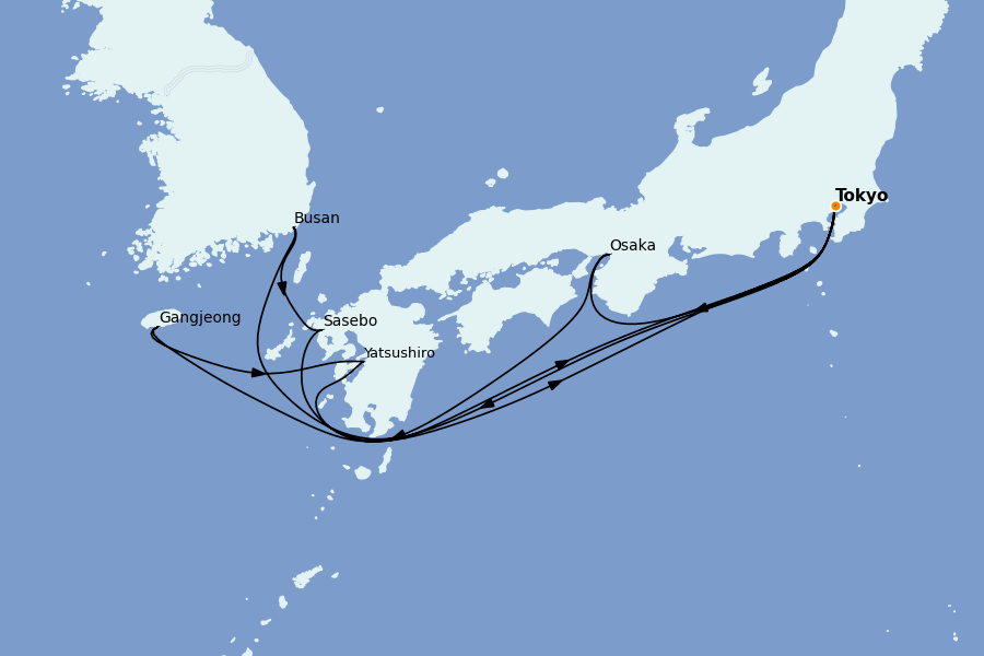 Itinéraire de la croisière Chine, Japon, Hong Kong, Taïwan, Corée du Sud 12 jours à bord du MSC Bellissima
