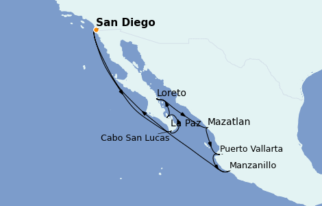 Itinéraire de la croisière Riviera Mexicaine 12 jours à bord du Ms Volendam