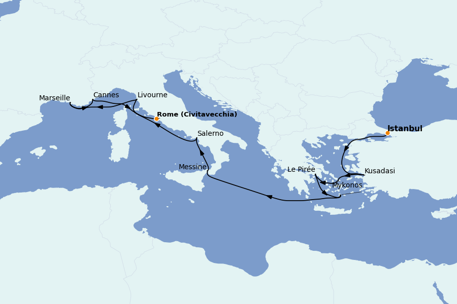 Itinéraire de la croisière Méditerranée 11 jours à bord du Norwegian Sky