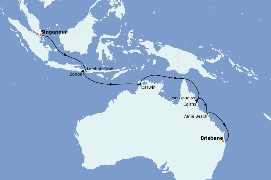 Itinéraire de la croisière Thaïlande, (Bali) Indonésie, Malaisie, Singapour, Vietnam, Birmanie, Philippines 16 jours à bord du Crown Princess