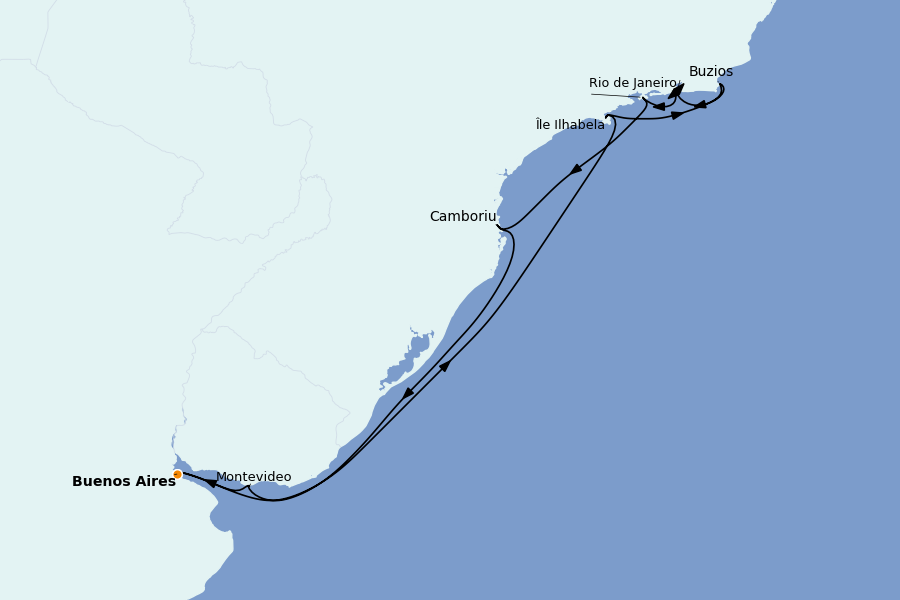 Itinéraire de la croisière Brésil, Argentine, Uruguay 10 jours à bord du MSC Fantasia