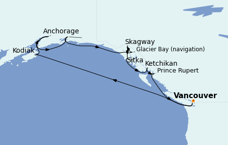 Itinéraire de la croisière Alaska 14 jours à bord du Ms Noordam