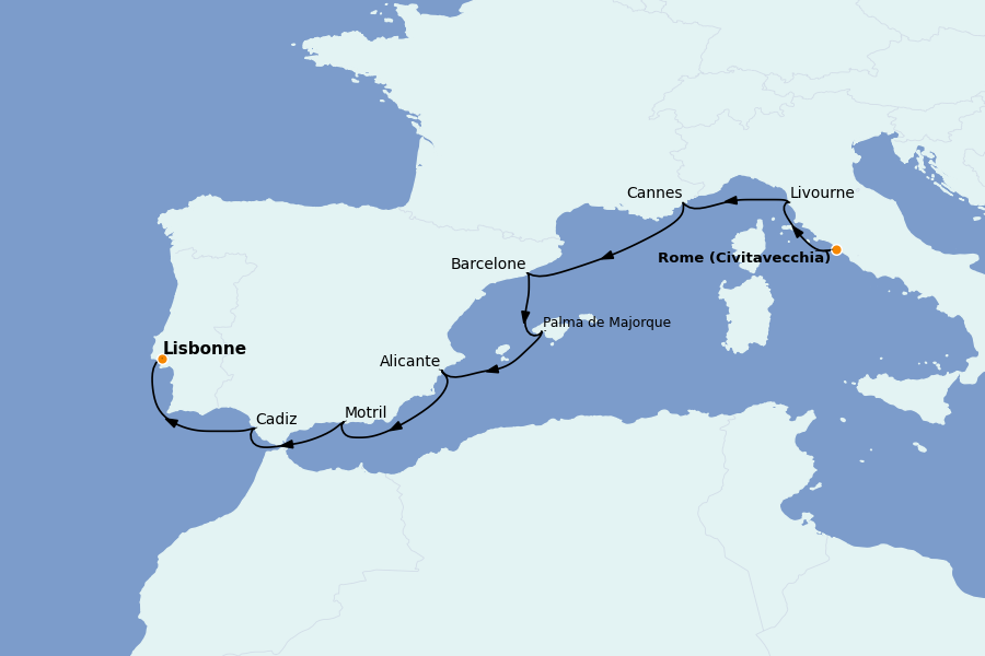 Itinéraire de la croisière Méditerranée 9 jours à bord du Norwegian Sky