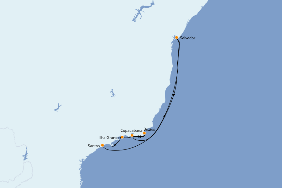 Itinéraire de la croisière Brésil, Argentine, Uruguay 8 jours à bord du MSC Seaview