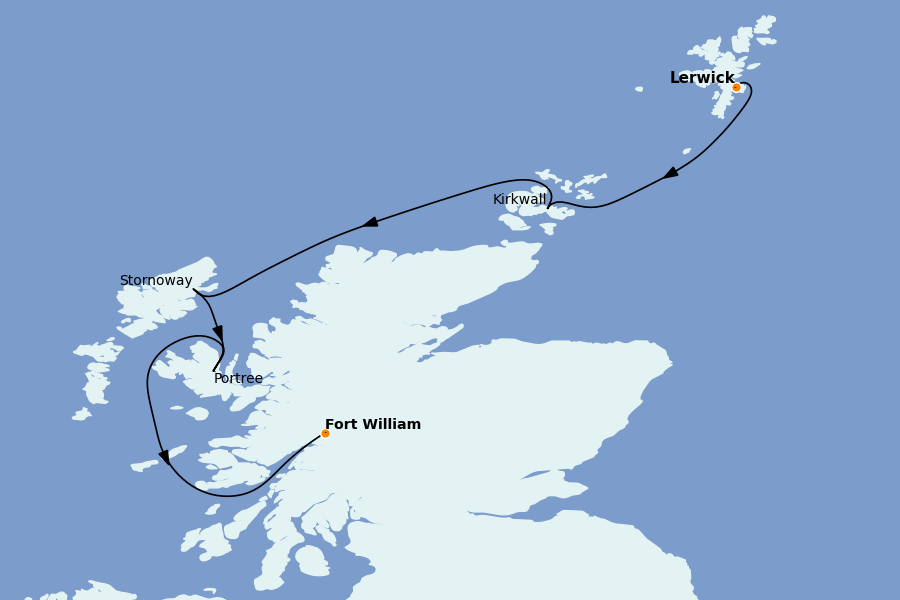 Itinéraire de la croisière Îles Britanniques 7 jours à bord du Le Bellot