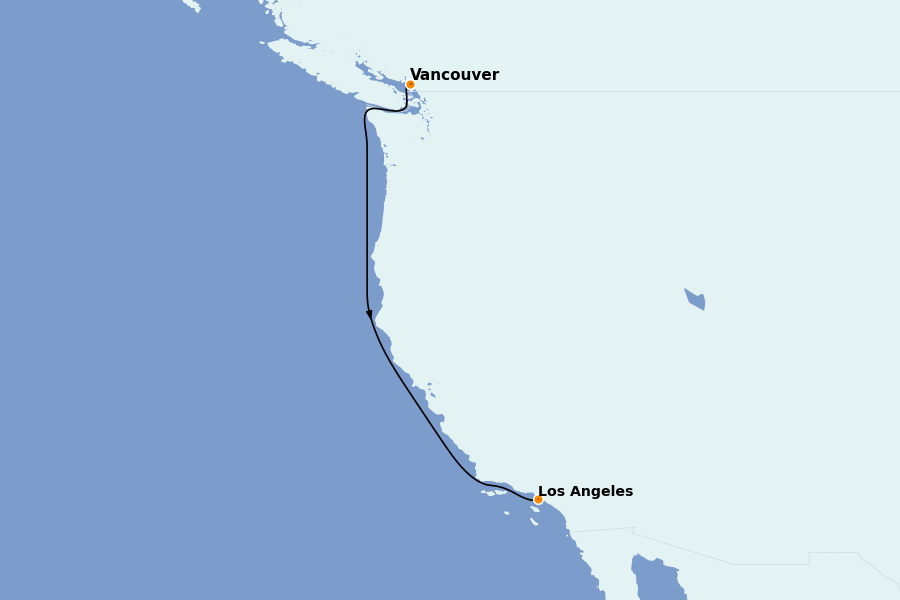 Itinéraire de la croisière Côte Ouest (California, Los Angeles) 4 jours à bord du Island Princess