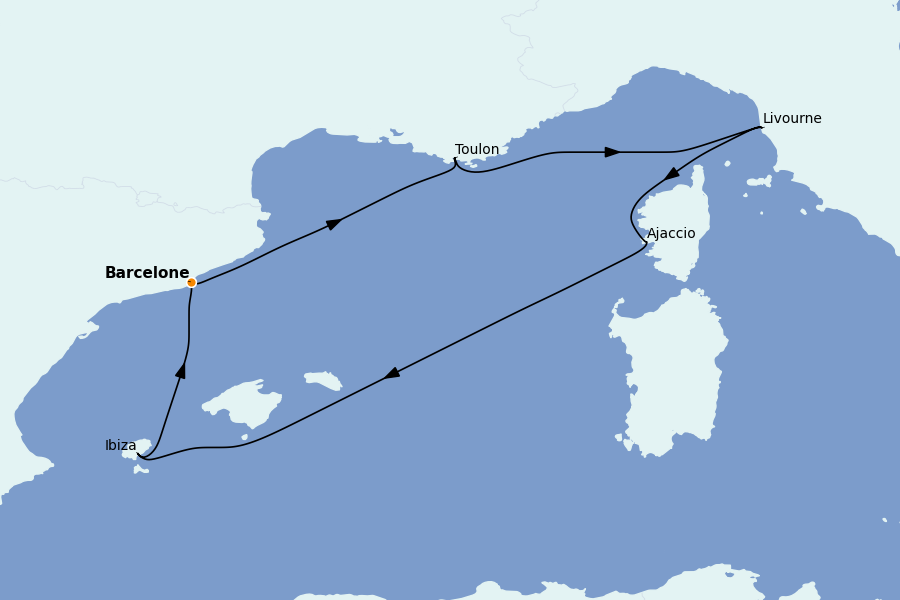 Itinéraire de la croisière Méditerranée Occidentale 7 jours à bord du Valiant Lady