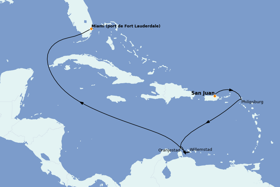 Itinéraire de la croisière Caraïbes de l'Est 7 jours à bord du Crown Princess