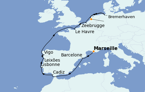 Itinéraire de la croisière Méditerranée 12 jours à bord du Costa Fortuna