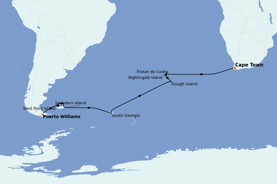 Itinéraire de la croisière Exploration polaire 21 jours à bord du Silver Cloud Expedition