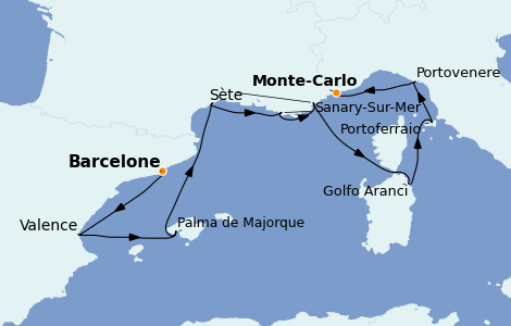 Itinéraire de la croisière Méditerranée 10 jours à bord du Seabourn Sojourn