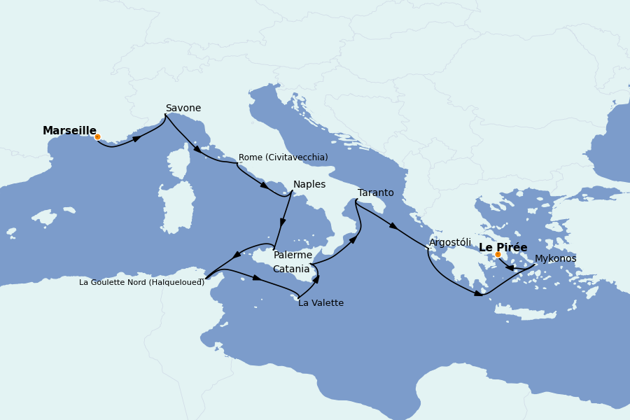 Itinéraire de la croisière Îles Grecques, Adriatique et Turquie - Méditerranée Orientale 11 jours à bord du Costa Fascinosa