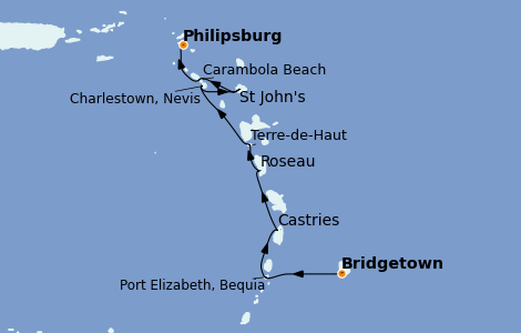 Itinéraire de la croisière Caraïbes de l'Est 7 jours à bord du Seabourn Odyssey