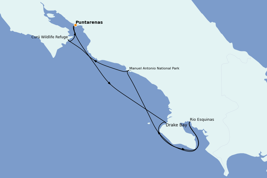 Itinéraire de la croisière Riviera Mexicaine et Amérique Centrale (Côte Pacifique) 7 jours à bord du Le Lapérouse