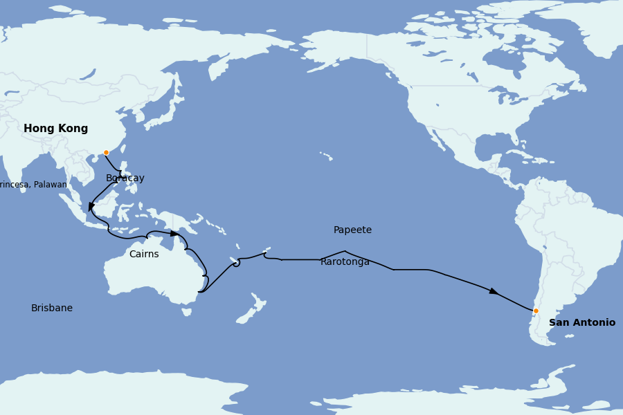 Itinéraire de la croisière TOUR DU MONDE 46 jours à bord du Costa Serena