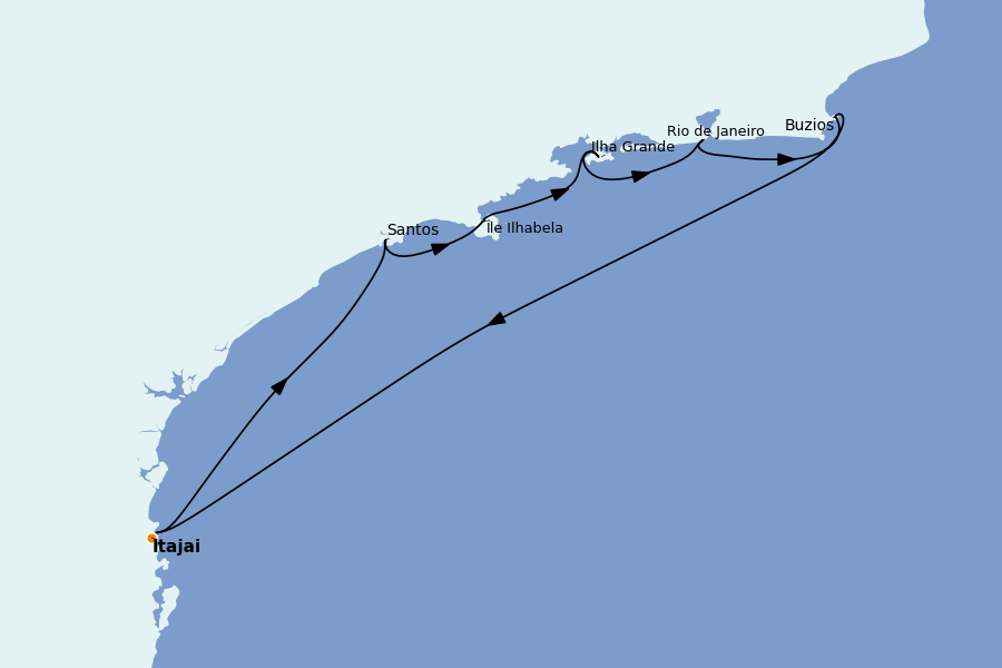 Itinéraire de la croisière Amérique du Sud 7 jours à bord du MSC Lirica