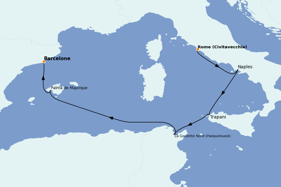 Itinerario del crucero Mediterráneo Occidental 7 días a bordo del Explora II