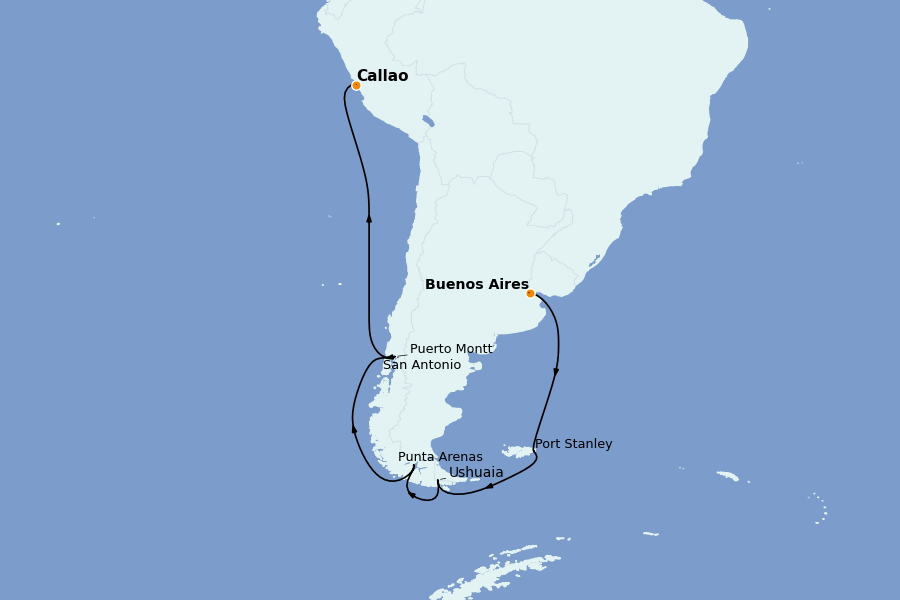 Itinéraire de la croisière Brésil, Argentine, Uruguay 18 jours à bord du Seven Seas Mariner
