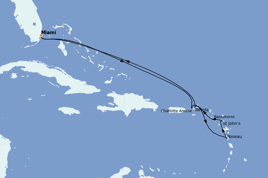 Itinéraire de la croisière Caraïbes de l'Est 10 jours à bord du Seven Seas Grandeur
