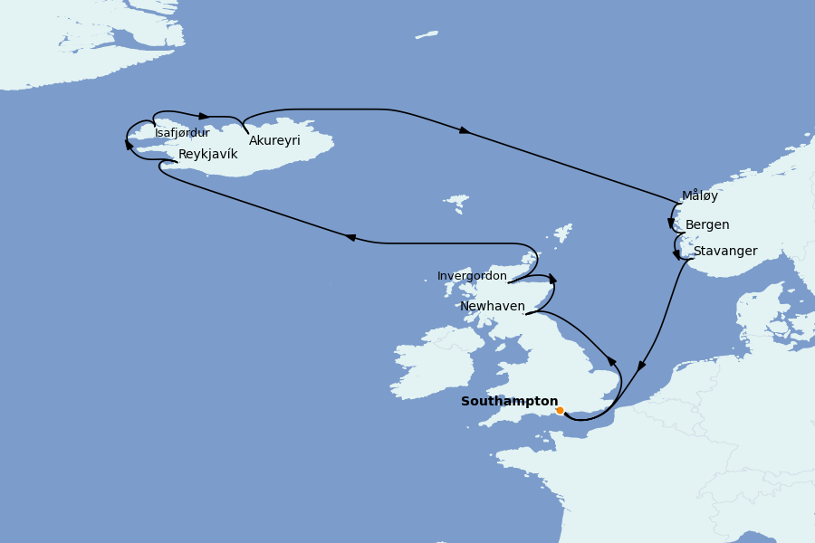 Itinéraire de la croisière Fjords Norvégiens et Scandinavie 14 jours à bord du Norwegian Star