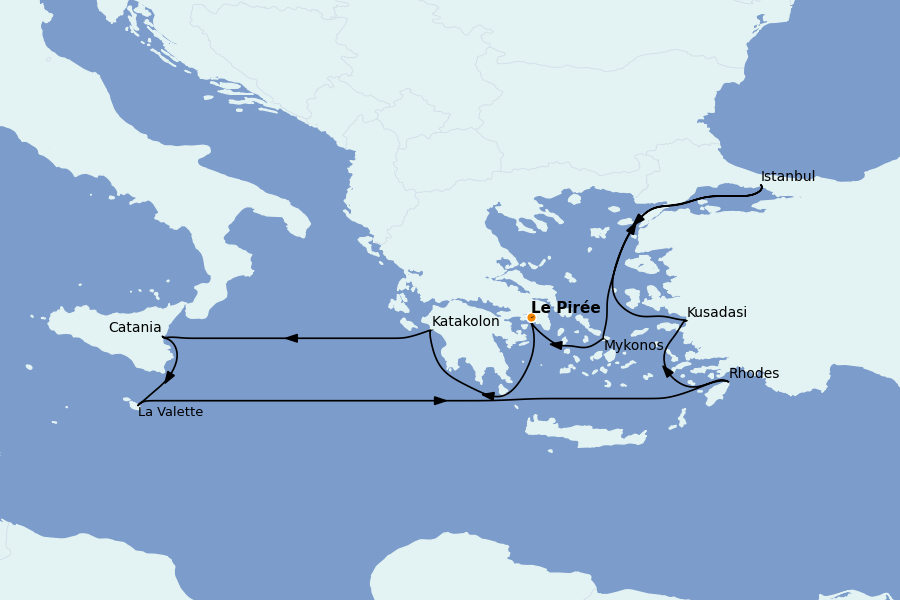 Itinéraire de la croisière Grèce & Adriatique 14 jours à bord du Ms Nieuw Statendam