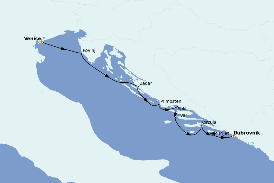 Itinéraire de la croisière Îles Grecques, Adriatique et Turquie - Méditerranée Orientale 7 jours à bord du Le Bougainville