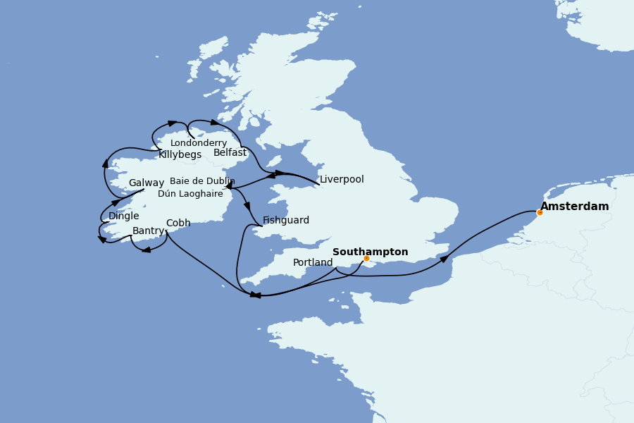 Itinéraire de la croisière Mer Baltique - Russie - Mer du Nord 14 jours à bord du Seven Seas Grandeur