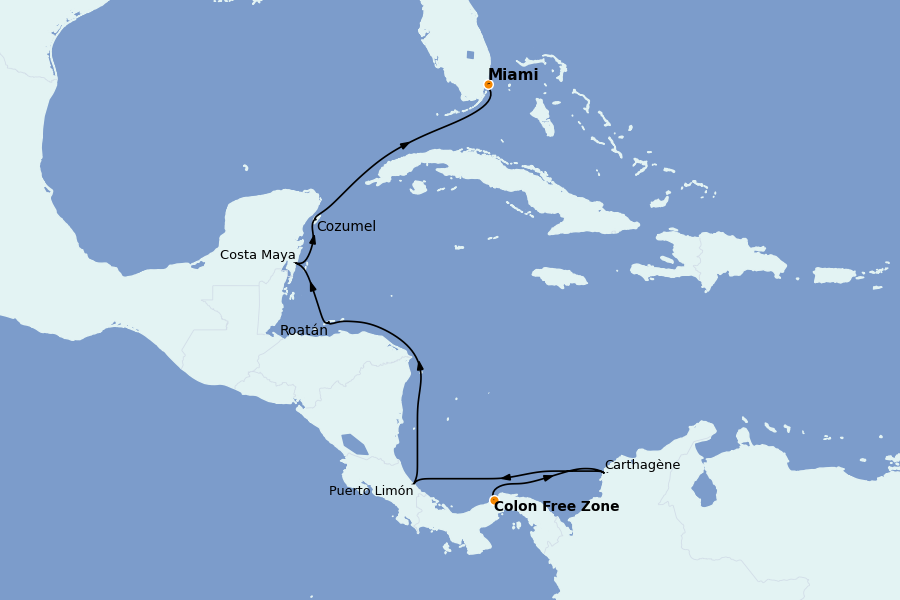 Itinéraire de la croisière Caraïbes de l'Ouest 10 jours à bord du Insignia