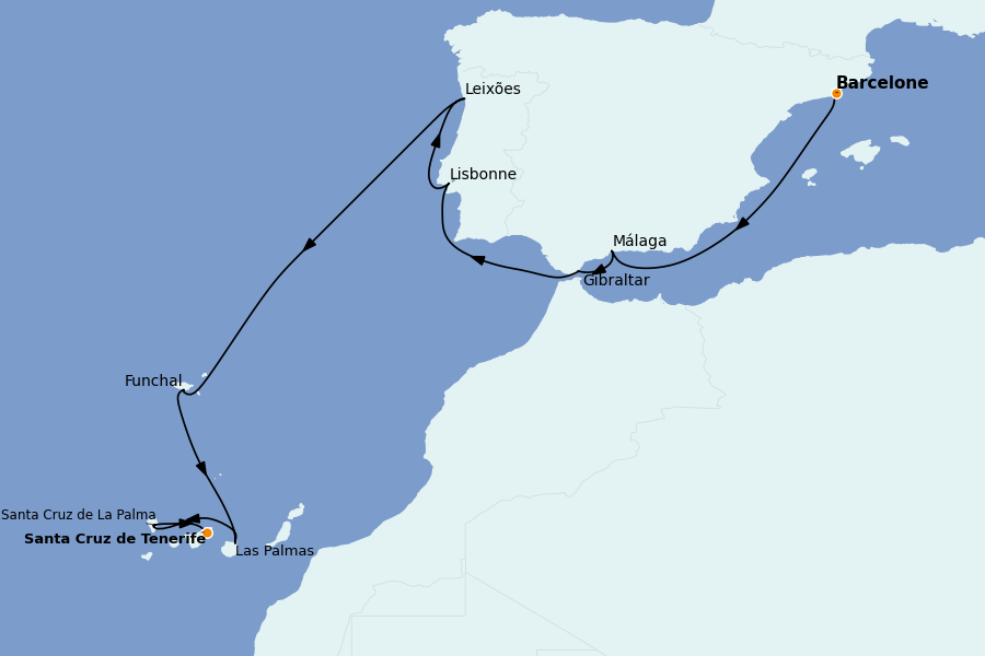 Itinéraire de la croisière Méditerranée Occidentale 12 jours à bord du MSC Musica