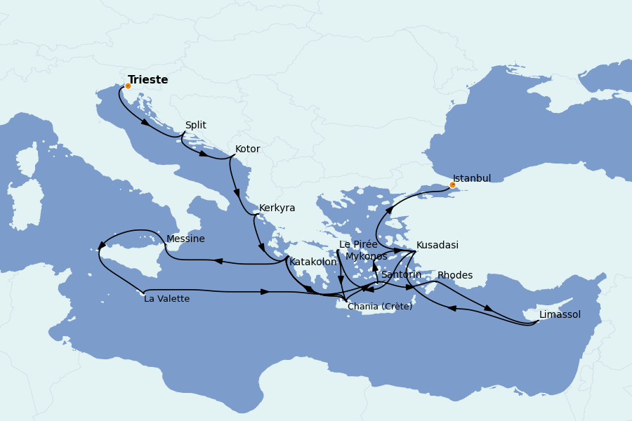 Itinéraire de la croisière Méditerranée Occidentale 21 jours à bord du Enchanted Princess