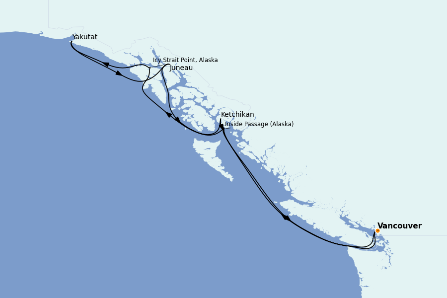 Itinéraire de la croisière Alaska 7 jours à bord du Celebrity Solstice