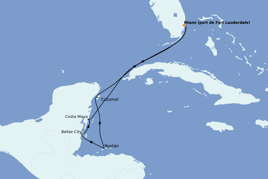 Itinéraire de la croisière Caraïbes de l'Ouest 7 jours à bord du Emerald Princess