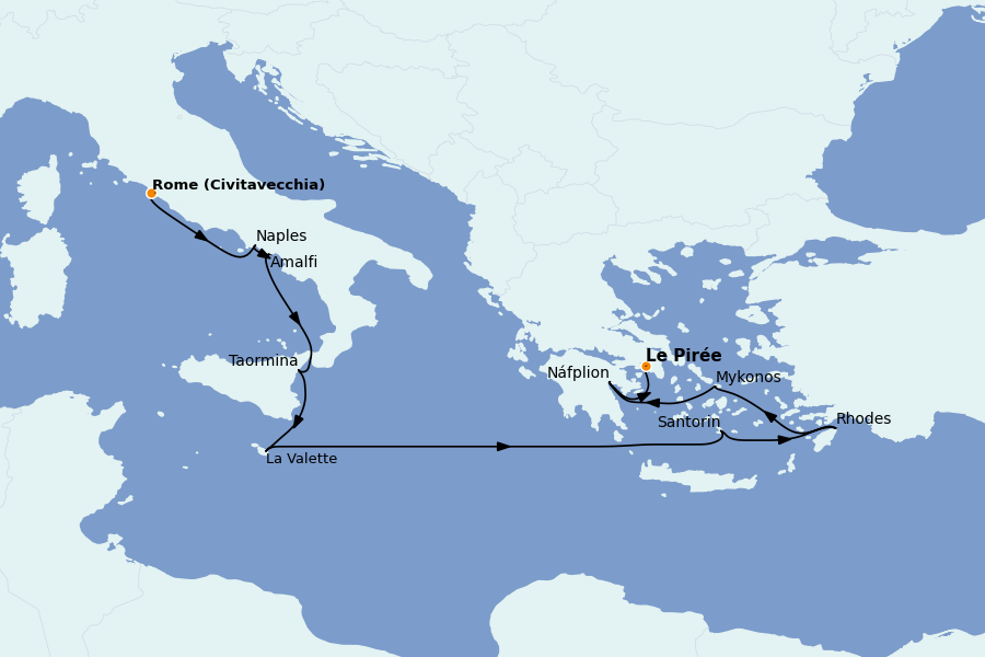 Itinéraire de la croisière Méditerranée Occidentale 11 jours à bord du Silver Nova