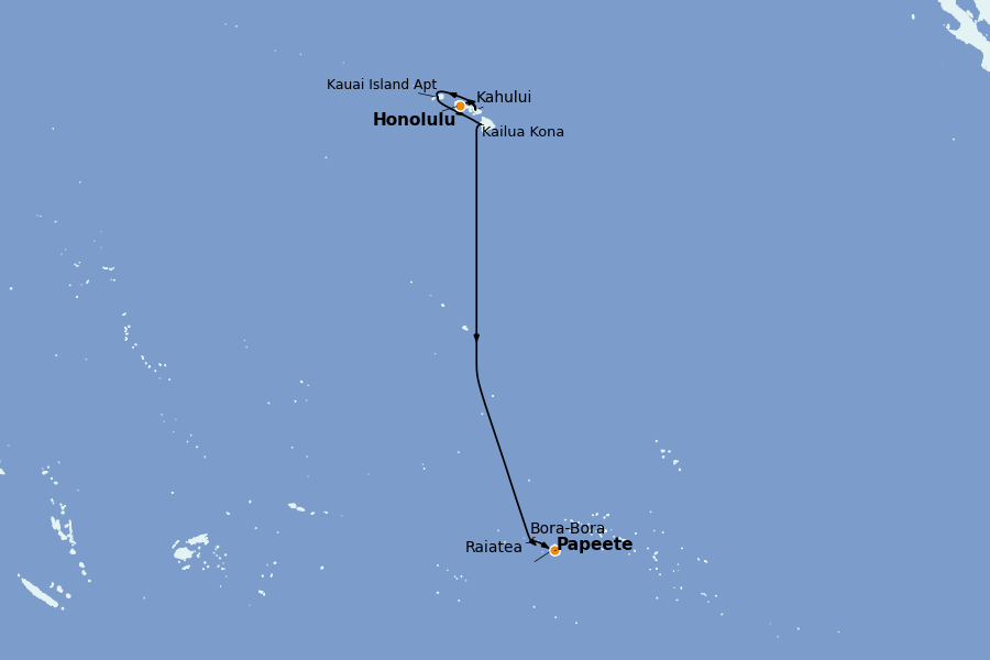Itinéraire de la croisière Hawaii 12 jours à bord du Norwegian Spirit