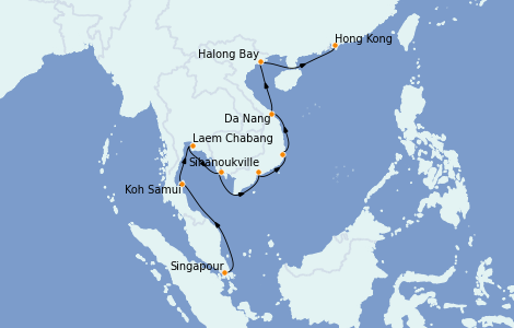 Itinéraire de la croisière Asie 14 jours à bord du Ms Westerdam