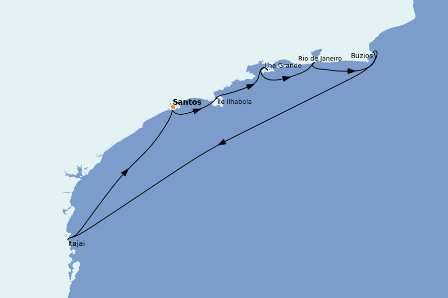 Itinéraire de la croisière Amérique du Sud 7 jours à bord du MSC Lirica