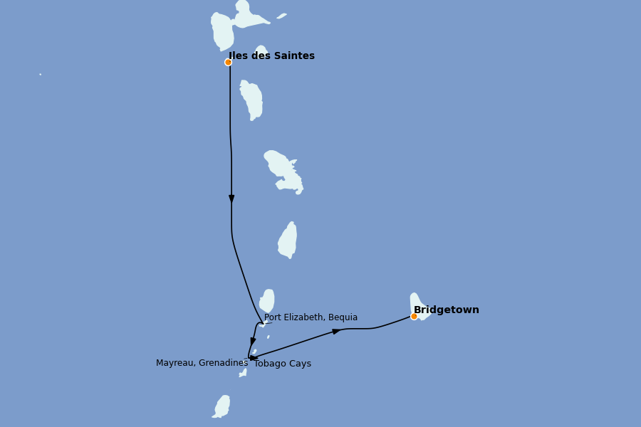 Itinéraire de la croisière Caraïbes de l'Est 7 jours à bord du Le Bougainville