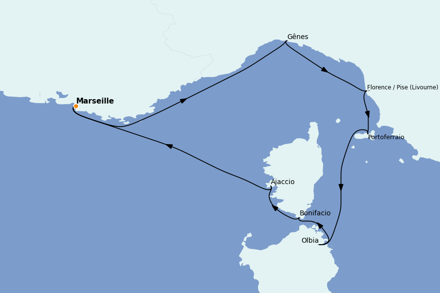 Itinéraire de la croisière Méditerranée 7 jours à bord du Renaissance
