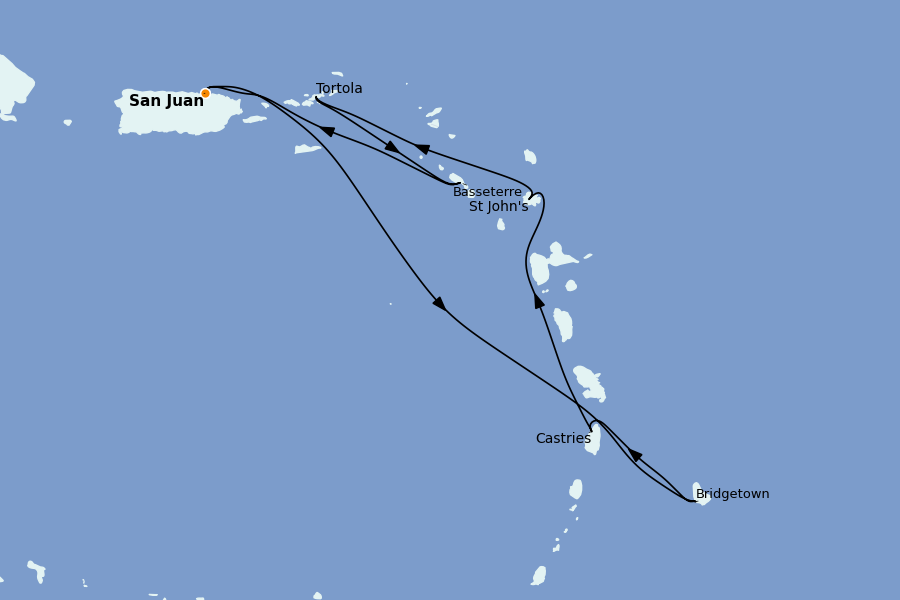 Itinéraire de la croisière Caraïbes de l'Est 7 jours à bord du Grand Princess