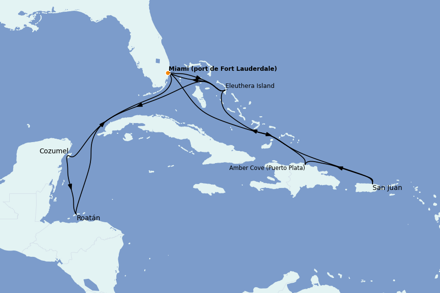 Itinéraire de la croisière Caraïbes de l'Ouest - Mexique, Cuba, Jamaïque 14 jours à bord du Sun Princess