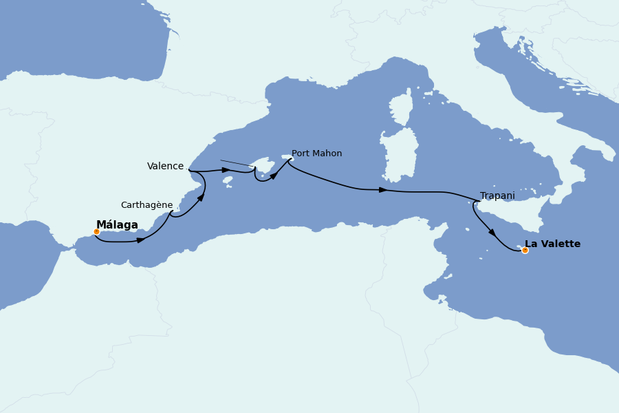 Itinéraire de la croisière Méditerranée Occidentale 7 jours à bord du Le Bougainville