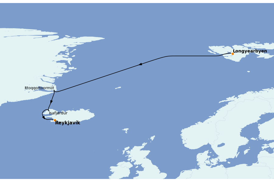 Itinéraire de la croisière Croisière Incroyable Arctique 10 jours à bord du MS World Explorer