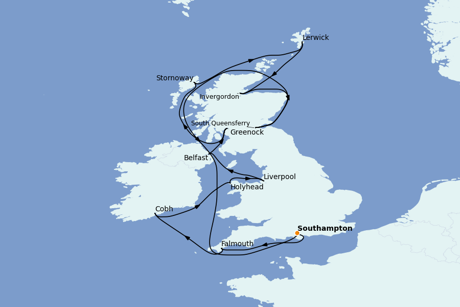 Itinéraire de la croisière Îles Britanniques 14 jours à bord du Emerald Princess